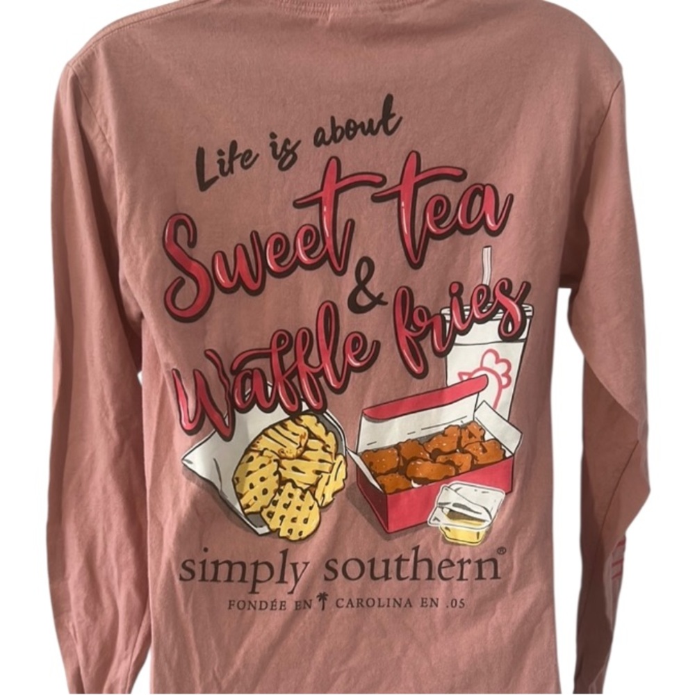 Simply Southern Pink Long Sleeve Tee Sweet Tea & Waffle Fries Small